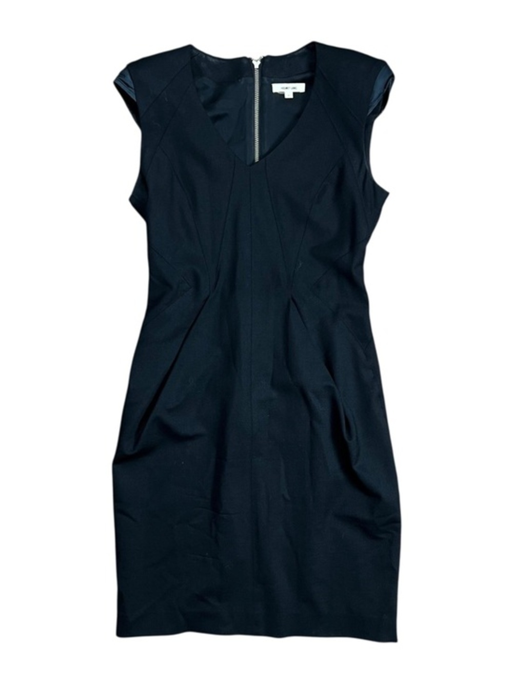 Helmut Lang black v-neck wool dress with exposed zipper size 4